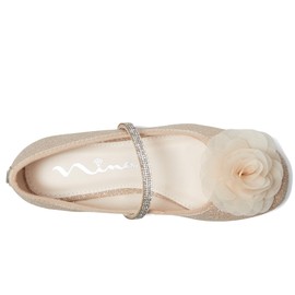 Nina Girls Jory (Little Big Kid) Ballet Flat W/Flower, Natural Sparkle Fabric, 2