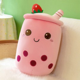 GWAWG Cute Cartoon Milk Tea Cup Plush Toy, Bubble Tea Plush Pillow, Cartoon Milk Tea Cup Pillow, Plush Toy Kids Adult Gifts (Pink)