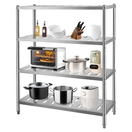 GarveeTech Stainless Steel Shelves,60x18x60 in Storage Shelf 4-Tier Heavy Duty Storage Rack Shelving Capacity Shelf Unit with Adjustable Height and Vent Holes for Kitchen Garage Office Restaurant
