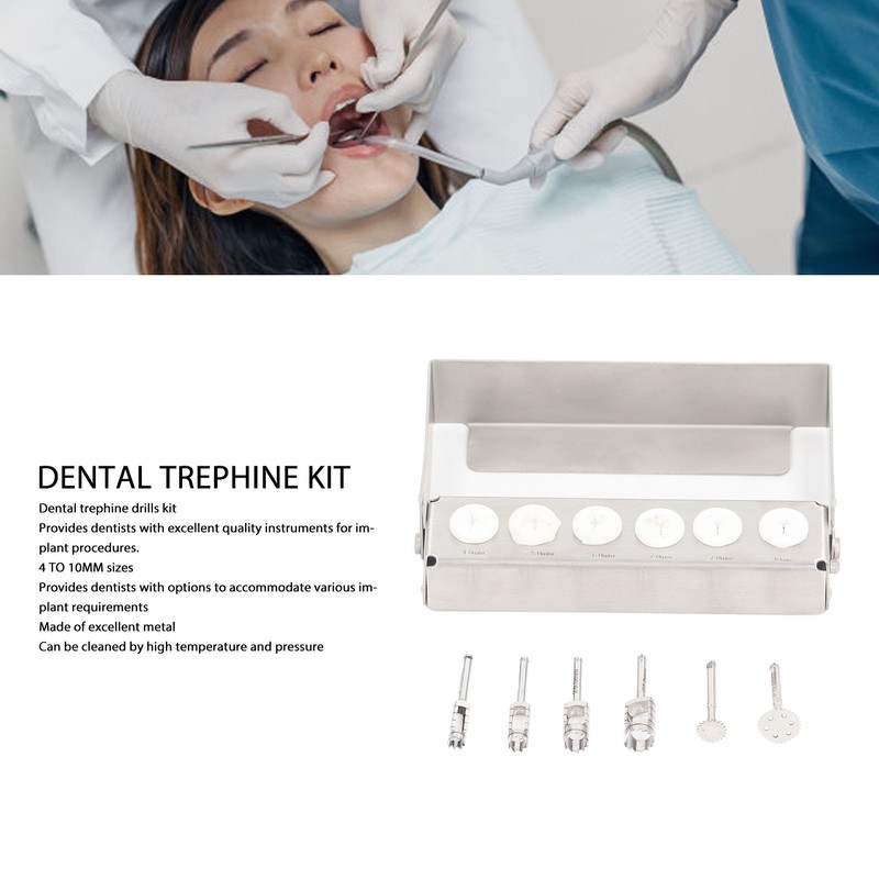 6pcs Dental Trephine Kit 4 To 10mm Surgery Tools Bur