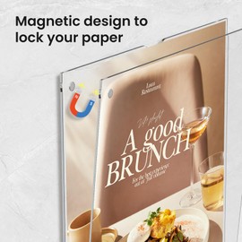 HIIMIEI Acrylic Sign Holder 8.5 x 11 Wall Mount with Paper Fixing Magnet and Double-Sided Tape, No Drilling Required (6 Pack) - Perfect for Office, Home, Store, and Restaurant