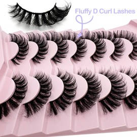 IFSOWDRA Mink Lashes D Curl Russian Strip Lashes Natural Look Cat Eye Lashes Pack 3D Short False Lashes Wispy Faux Mink Eyelashes Fake Strip Lashes That Look Like Extension(6-16mm)