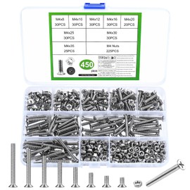 450 Piece M4 Screws Set, Countersunk Screws Nuts Set, Stainless Steel Flat Head Screws with Nuts, Phillips Screws, Machine Screws Assortment, Threaded Screws and Nuts Set (M4)