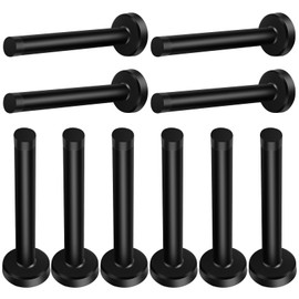 10 Pack Door Stoppers, Long Door Stop 6 Inch, Wall Mount, Heavy Duty Solid Black Doorstop Brushed Stainless Steel with Soft Rubber Bumper Tips Wall Protector, Easy Installation