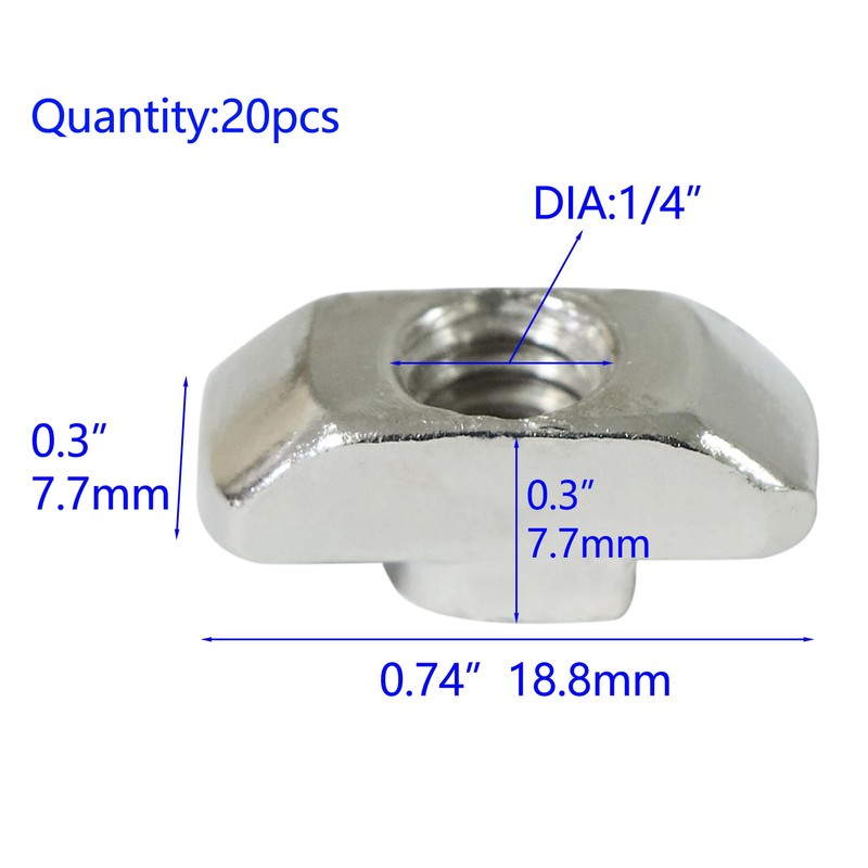 Abeicy 1/4"-20 Threaded Standard Steel Drop in T-Nut, Drop-in T-Nuts