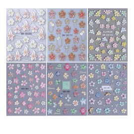 Cosblisvia 6 Sheets 5D Floral nail stickers For Beginners Brides Technicians Home DIY Wedding Parties Travel Touch-ups excellent nail art and nail art stickers