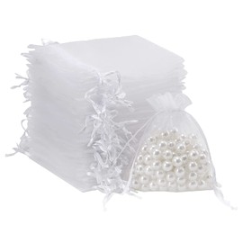 acDesign Jewelry Bags Drawstring 200Pcs Organza Bags 4"x4.72" Wedding Favor Bags for Candy Jewelry Makeup Pouches(White)