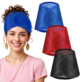 Wanmu 3Pcs Mesh Hair Wraps for Black Women, Adjustable Sleeping Hair Scarf Cap Spa Headbands Face Wash Makeup Hair Accessories - Keep Hair in Place