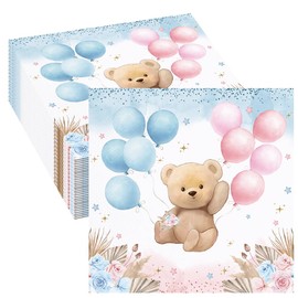 Tcoyodw 80 Pcs Boho Bear Gender Reveal Paper Napkins Pink or Blue We Can Bearly Wait Disposable Napkins Table Decorations for Gender Reveal Party Supplies