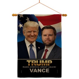 Ornament Collection Trump Vance Flag Wood Dowel Kit Burlap Wall Hanging Home Poster Make America Again 2024 President 47 MAGA Yard Sign Outdoor Patriotic Decoration, Republican Gifts Made in USA