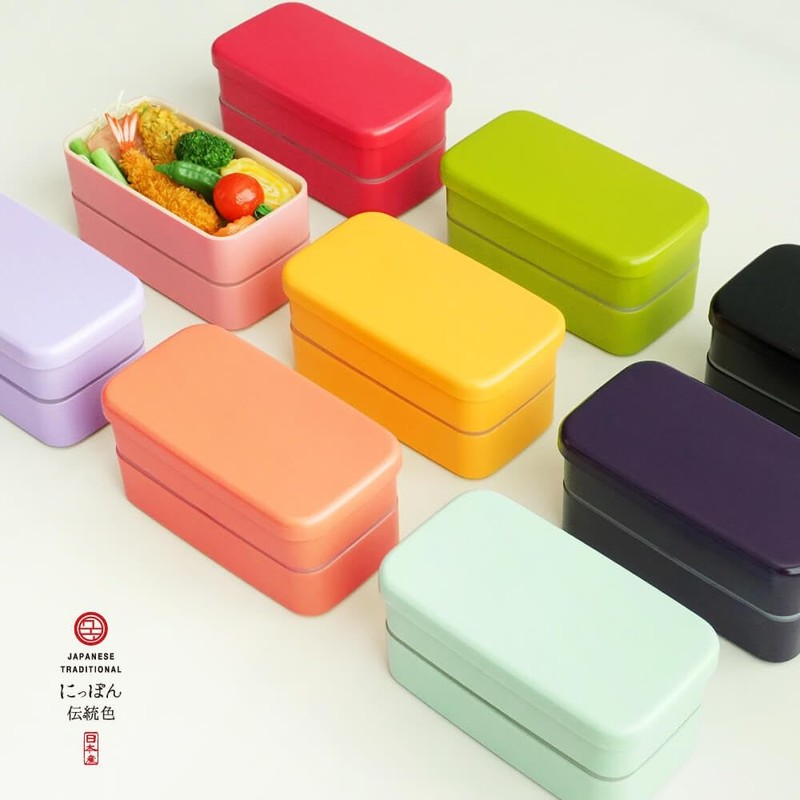 padou Nippon Traditional Color Rectangular 2-Tier Lunch Box (Peach Flower),
