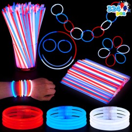 JOYIN 100 Pcs 4th of July Glow Sticks with Connectors, 8" Red White Blue Glow in the Dark Bracelets Necklaces for Kids Adults, Patriotic Light Up Toys for Independence Day Party Favor Accessory Supply