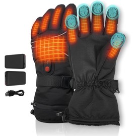 RNSSEZ Heated Gloves for Men, Rechargeable Battery Waterproof & Windproof Thermal Touchscreen Winter Gloves for Riding Skiing Skating Hiking