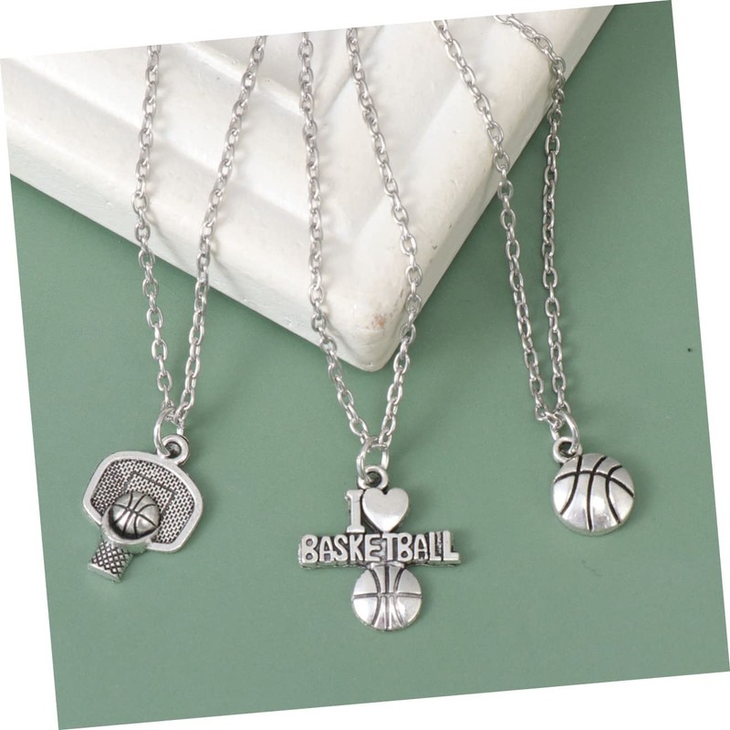 LIFKOME 3pcs Basketball Pendant Necklace Chain Silver Chain Men Necklace