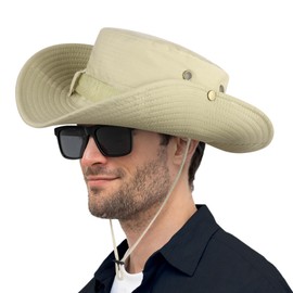 Auliuse Sun Hat for Men Large Wide Brim UPF 50,Beach Safari Hat Summer UV Protection,Boonie Hat Men's Outdoor Fishing Cowboy Hat with Adjustable Chin Strap for Outdoor Hiking Fishing Walking(Khaki)