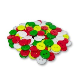 (Pack of 100) Christmas Mix 11mm Buttons - 2 Hole Small Round Plastic Buttons (Red, Green, Light Green and White)