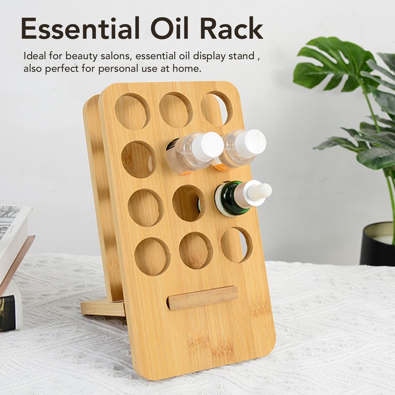 Essential Oil Rack Bamboo 12 Holes Essential Oil Bottle Display