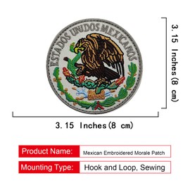 EmWoot 2PCS Mexico Mexican Emblem Patch Embroidered Tactical Military Morale Patch Hook and Loop(White)