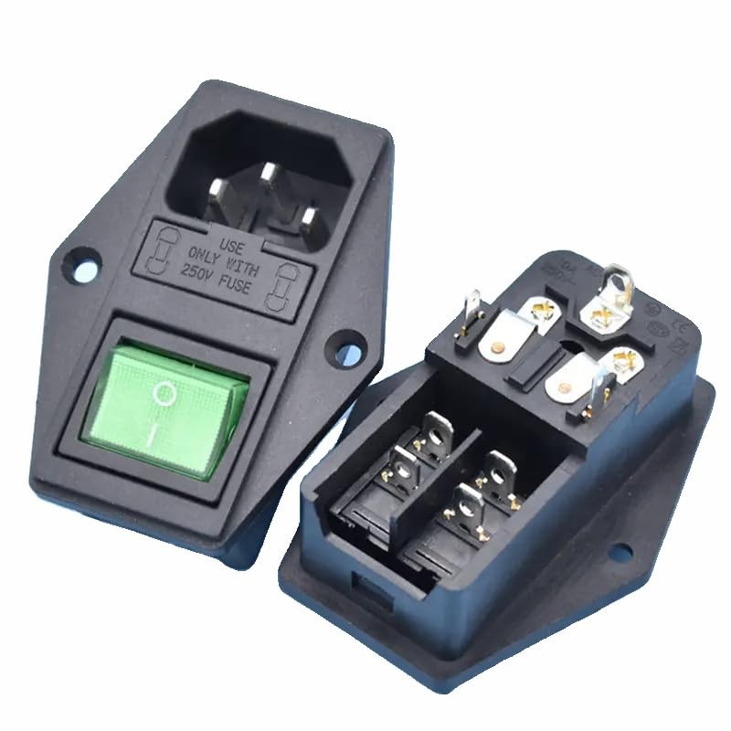 IEC Built-in Socket C14, with Green Switch and Two Fuses,
