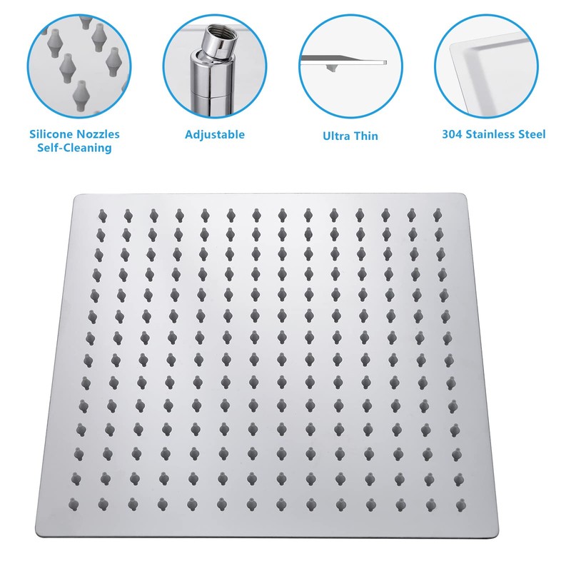 Lordear 16 Inch Rainfall Shower Head Solid Square Ultra Thin