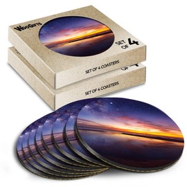 8 x Round Coasters - Milky Way Night Sky Stars Space Sky Cork Backed MDF Glossy Tea Coffee Accessory #51459