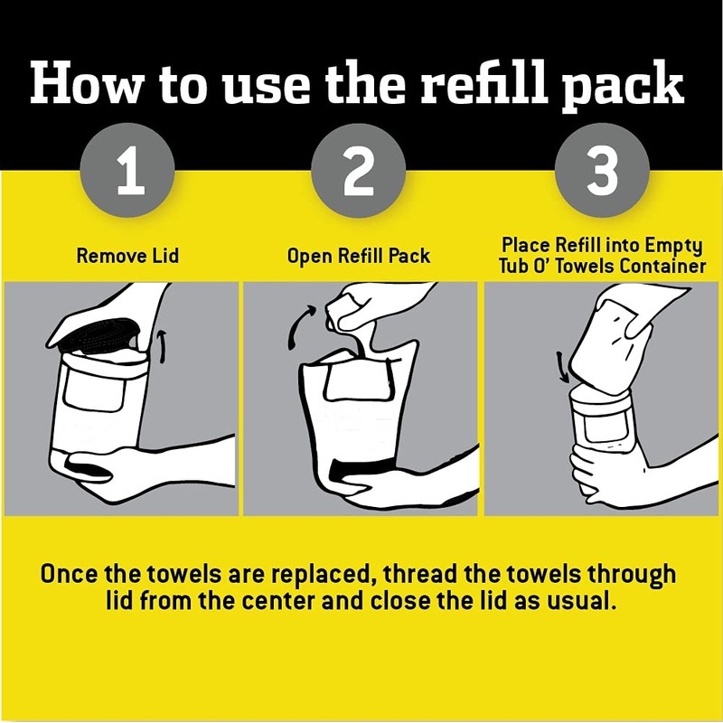 Tub O' Towels Heavy-Duty Cleaning Wipes Refill Pack, Fits 90-Count