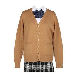 Wowcarbazole Women's School Cardigan, Uniform, High Schoolers, Sweater, V-Neck, Students, Commuting, Knit Cardigan, Solid Color, Loose Fit, For Work, Spring, Autumn and Winter, Khaki