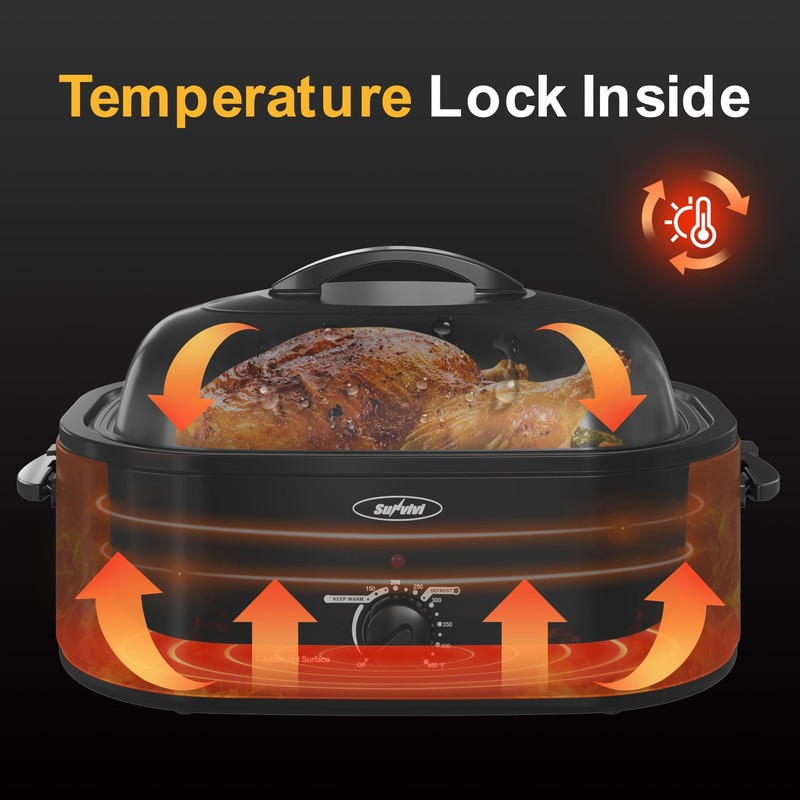 Royalcraft Roaster Oven with Self-Basting Lid, 18qt Electric Roaster with