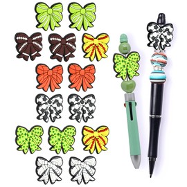 14PCS Sports Ball Theme Silicone Beads, Ball Bowknot Focal Beads for Keychain Making, Creative Bow Loose Beads Bulk for Pens DIY Handmade Crafts Necklace Bracelet Lanyard