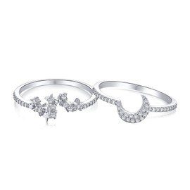 Aotiwe Knuckle Ring Set, Mid Finger Rings for Women Sterling Silver Moon and Star Rings Size 9