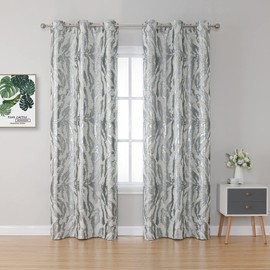 Majestic Giftware 2 Pieces Jacquard Window Curtains - WT1315-4263 | (42 x 63) Window Treatment for Bedroom, Living Room & Kitchen | Long & Luxury Insulated Curtains (Silver/White)