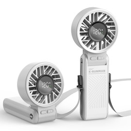 Portable Handheld Fan , 4000mAh Rechargeable Personal mini Fan, 3 IN 1 Foldable Mini Desk Fan with 6 Wind Speed, LCD Digital Display, Lanyard as Neck Fan, Ultra Quiet, Pocket Size for Women(Gray)