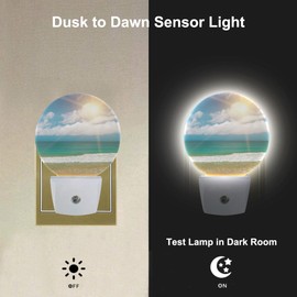 Uanvaha Beach Night Lights Plug into Wall Sea Surface Summer Wave Bright Sunshine from Clouds LED Dusk to Dawn Night Lamp Auto Sensor for Bedroom Bathroom Hallway Living Room