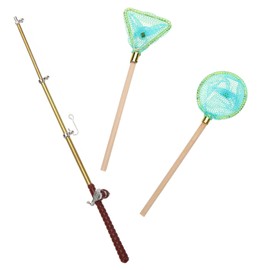 SUPVOX 1Set Mini Fishing Pole Ornamental Dollhouse Decor Realistic Fishing Rod Net Accessories for Miniature Scenes for Mini House Furniture and Play