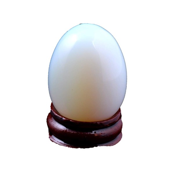 Opal Opalite 4030mm Eggs with Wood Stand Stone Carved Natural Gemstone Bell Chakra Healing Crystal Reiki Crafts Free Pouch (Opal)
