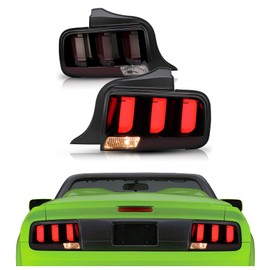 HECASA Pair Tail Lights Compatible with 2005-2009 Ford Mustang Replacement for FO2800191 FO2801191 Rear Lights Tail Lamp w/LED Tube Driver & Passenger Side - Smoke Lens Black Housing