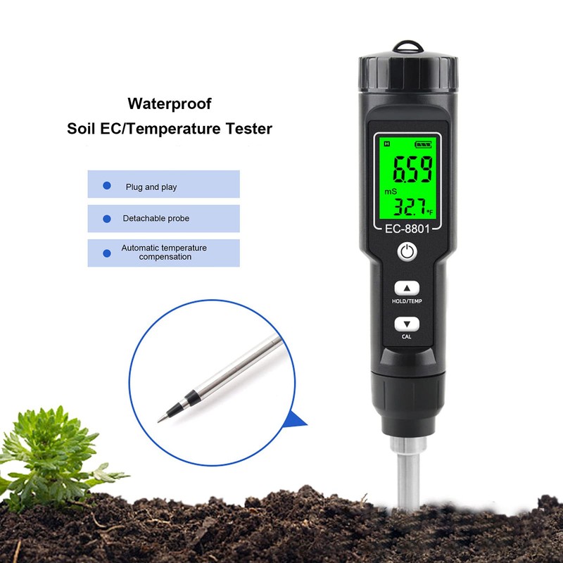 Hilitand Digital Soil Thermometer Soil EC Meter Ground Temperature EC
