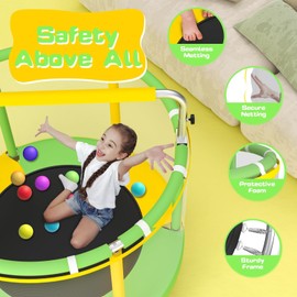 ZCMHAXJ Trampoline for Kids, 55" Toddler Trampoline Indoor & Outdoor, 440lbs Capacity Baby Trampoline with Enclosure, Mini Trampoline with Adjustable Gymnastics Bar&7 Toys, Gifts for Boys&Girls