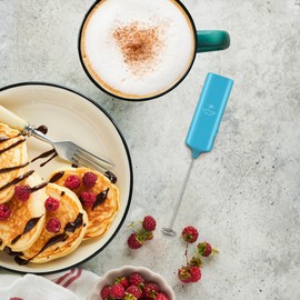 Mini & Mighty Milk Frother Wand – Powerful Handheld Coffee Frother, Battery Operated Drink Mixer – Compact Pocket Size – Detachable Whisk for Latte, Cappuccino, Matcha, Hot Chocolate – Sky Blue