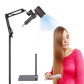 Hair Dryer Stand Holder 360 Rotate Hair Dryer Holder Stand Floor，Adjustable Hands Free Blow Dryer Floor Stand, Blow Dryer Stand Hands Free Clip Suitable for 99% Hair Dryer (Black)