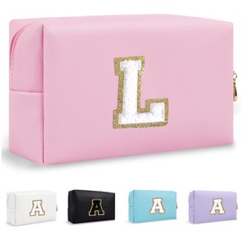 Lohhbve Small Minimalism Cute A-Z Makeup Bag, PU Leather Waterproof Cosmetic Bag Daily Use Toiletry Cosmetic Pouch, Portable Storage Travel Toiletry Bag for Women Girls Essential Cosmetic Organizer
