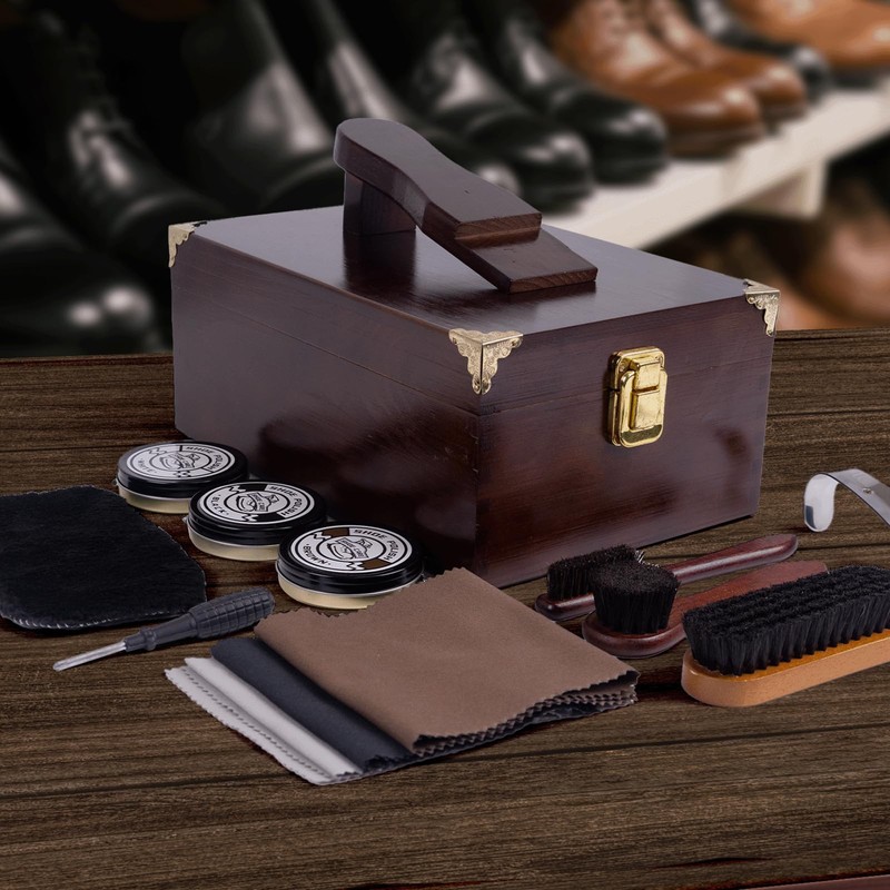 DigNew 10 Pcs Deluxe Shoe Shine Box Set & Shoe