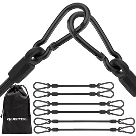 Tensioning Elastic Strap with Carabiner, Improved Expander with Carabiner Hook, Set of 6, Luggage Straps Black in 3 Sizes, 30 cm, 60 cm, 80 cm, Extra Strong Rubber Tensioner for Sun Sail, Tarps, Garden, Car, Cargo