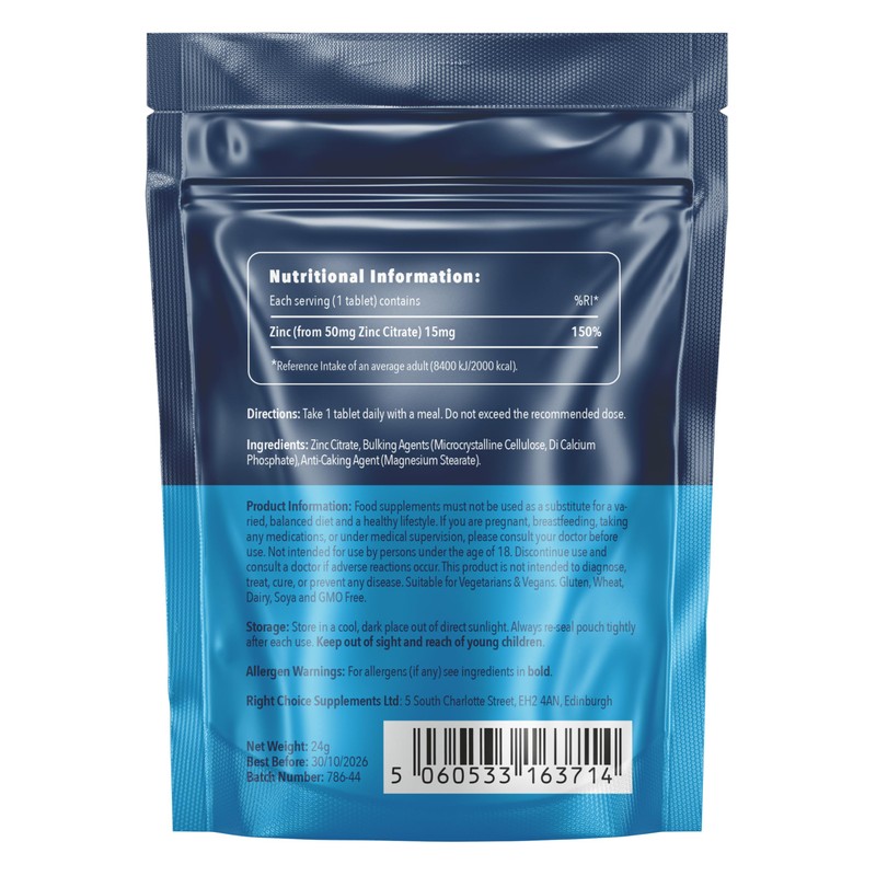 Zinc Citrate 50mg Tablets – 180 High Strength Vegan Tablets