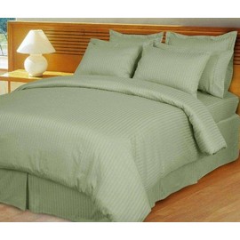 Grandeur Linens 600 Thread Count Four (4) Piece Full Size Sage Stripe Bed Sheet Set, 100% Egyptian Cotton, Deep Pocket