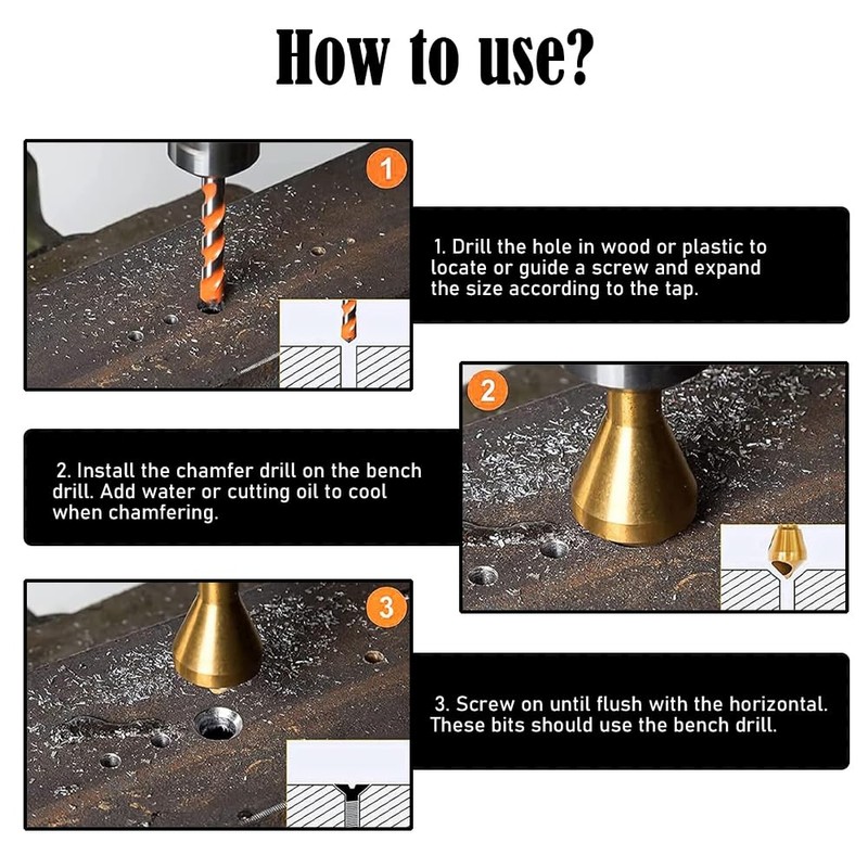 4 Pcs Titanium Coated Countersink Chamfer Tool Metal Countersink Chamfer