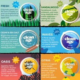 Clean Age AHA Deodorant for Teens | Aluminum-Free, Safe for Sensitive Skin | Trial Size Travel Pack | 6 Pack 0.5 oz Ea - Cedar, Sandalwood, Citrus, Oasis, Fresh and Waves