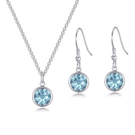 Philip Jones March (Aquamarine) Birthstone Necklace & Drop Earrings Set Created with Zircondia® Crystals