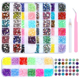 Sinyanail 12780pcs Multicolor Nail Art Rhinestones Kit 2-6mm Mix Crystals AB Flatback Jelly Mermaid Pearl Rhinestones Stones Gems with Pick Up Pen and Curved Tweezer (5 box-3mm)