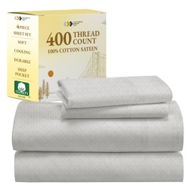 California Design Den 400 Thread Count Sheets Full Size - 100% Cotton Sateen Deep Pocket Full Size Sheets & Pillowcase Set (Taupish-Sage Crosshatch)